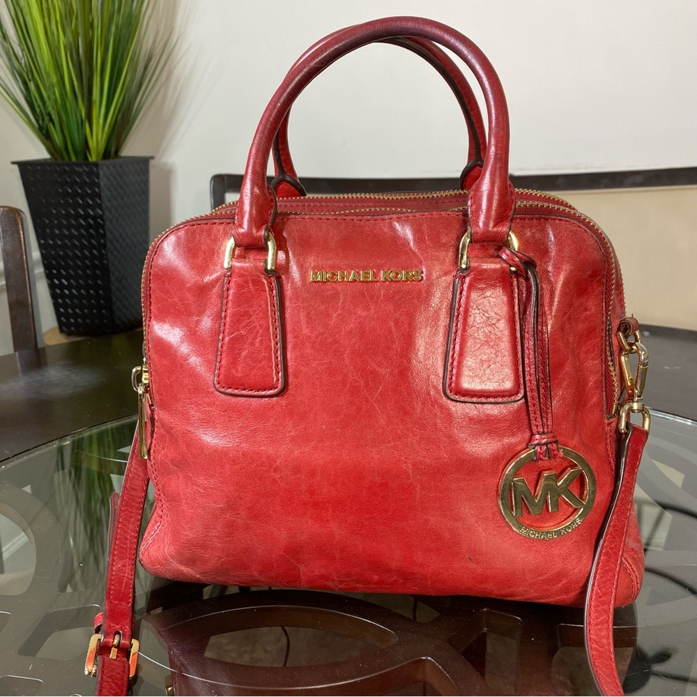 Michael Kors Alexis Medium Leather Satchel Caramel Red - Picture 2 of 14